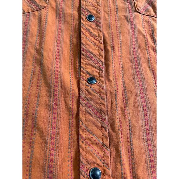 REI Orange Short Sleeve Striped Metal Snap buttons SZ XXL - Picture 5 of 8